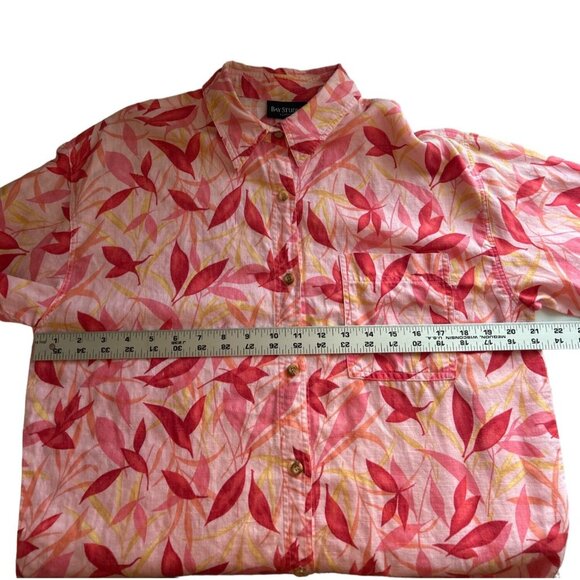 Bay Studio Petite Womens Pink Floral Button-Up Long Sleeve Blouse PL - Picture 5 of 7